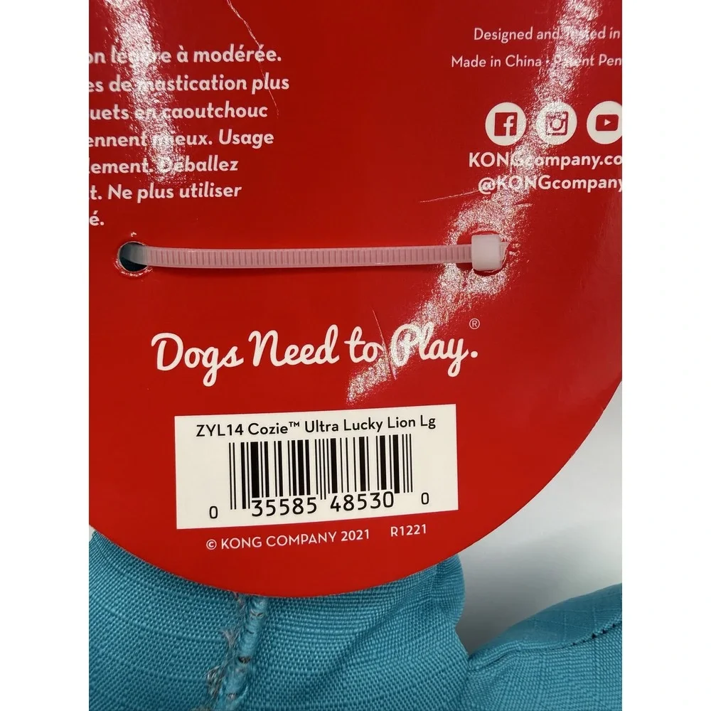 KONG Cozie Ultra Lucky Lion Dog Toy Large Ultra-Tex Squeaker Blue ZYL14